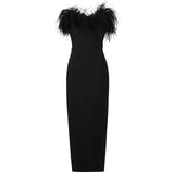 Black Strapless Feathers Dress