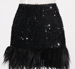 Sequins Fur Feathers Mini Skirt