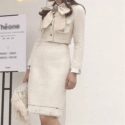 Polyester Turn-Down Collar High End Bow Collar  2 Pieces Skirt Set