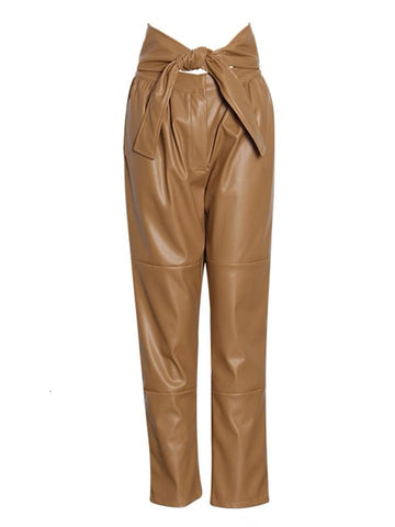 Faux-Leather Bowknot Trousers