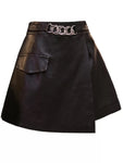 Black Faux Leather Chunky Chain Skirt