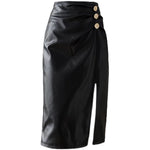 Split Black Faux Leather Skirt