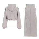 Hooded Top Split Drawstring Skirt