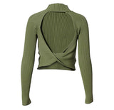 Military Army Green Sweater + Crop Top Sets