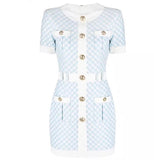 Plaid Bio Color Blue & White Petite Dress