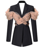 Hollow Out Backless Mesh Spliced Blazer