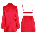 Red Blazer Crop Top Skirt Sets