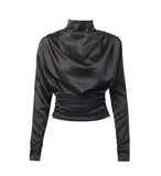 BLACK SATIN RUCHED TOP