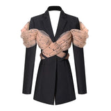 Hollow Out Backless Mesh Spliced Blazer