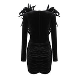 Velvet Feathers Black Mini Dress