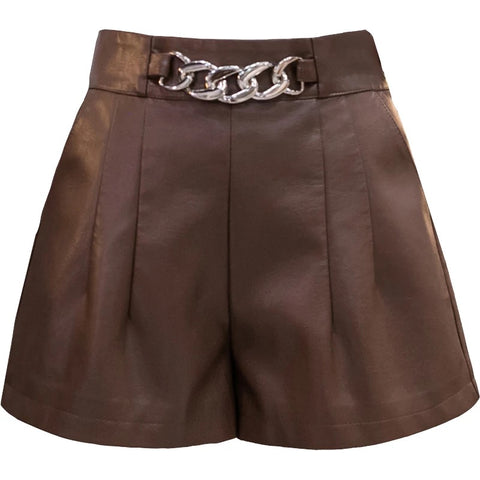Faux Leather Chunky Chain Shorts