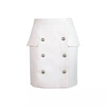 Silver Buttons White Skirt