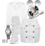 Silver Buttons White Skirt