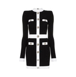BLACK AND WHITE BODYCON BUTTONS DRESS